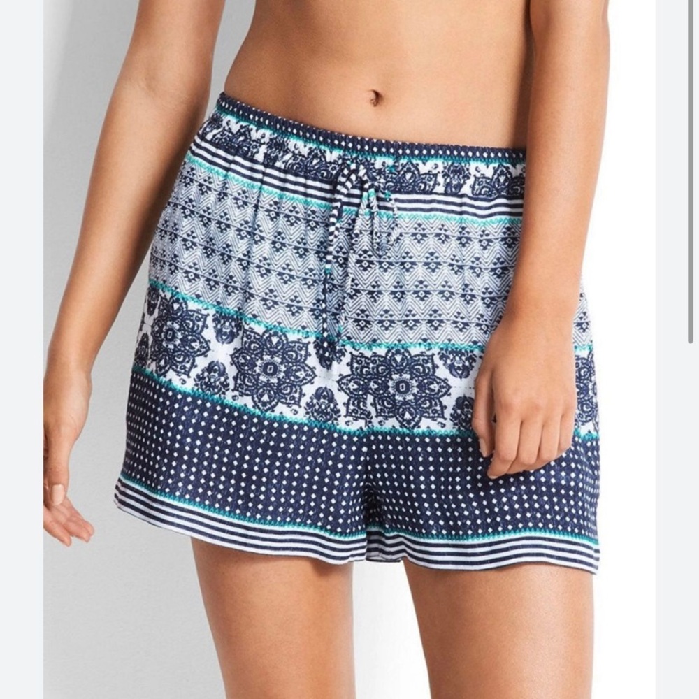 SEAFOLLY Beach Shorts Blue and White Size S Coverup Shorts
